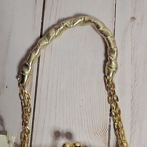 Gorgeous BARBARA Pelletarria Italy Clutch Satin Beaded  Bag  Gold NWT - Picture 6 of 13